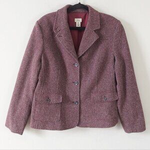 VTG LL Bean Women Silk Wool Blend Tweed Herringbone Misses Blazer XL Burgundy